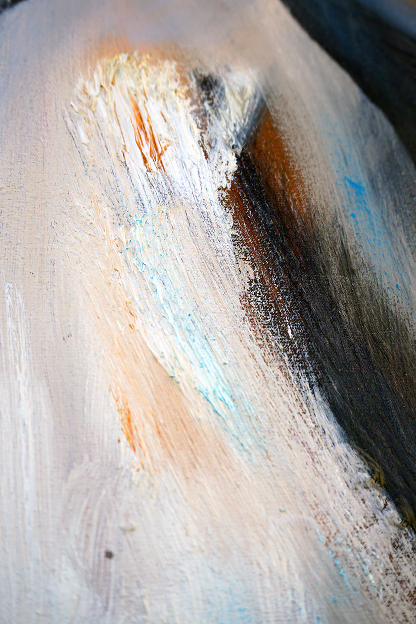 Detalle de la abstracción en tonalidades naranjas y grises