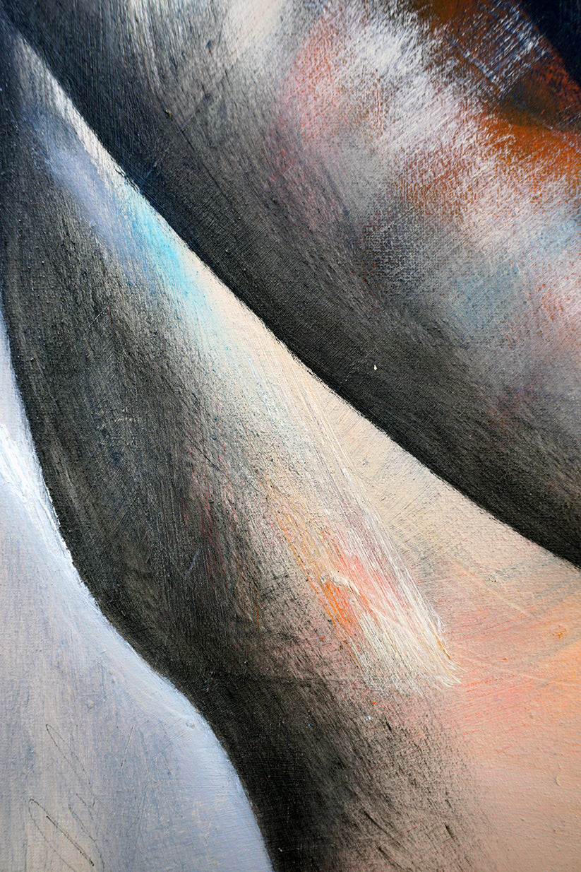 Detalle de la abstracción en tonalidades naranjas y grises