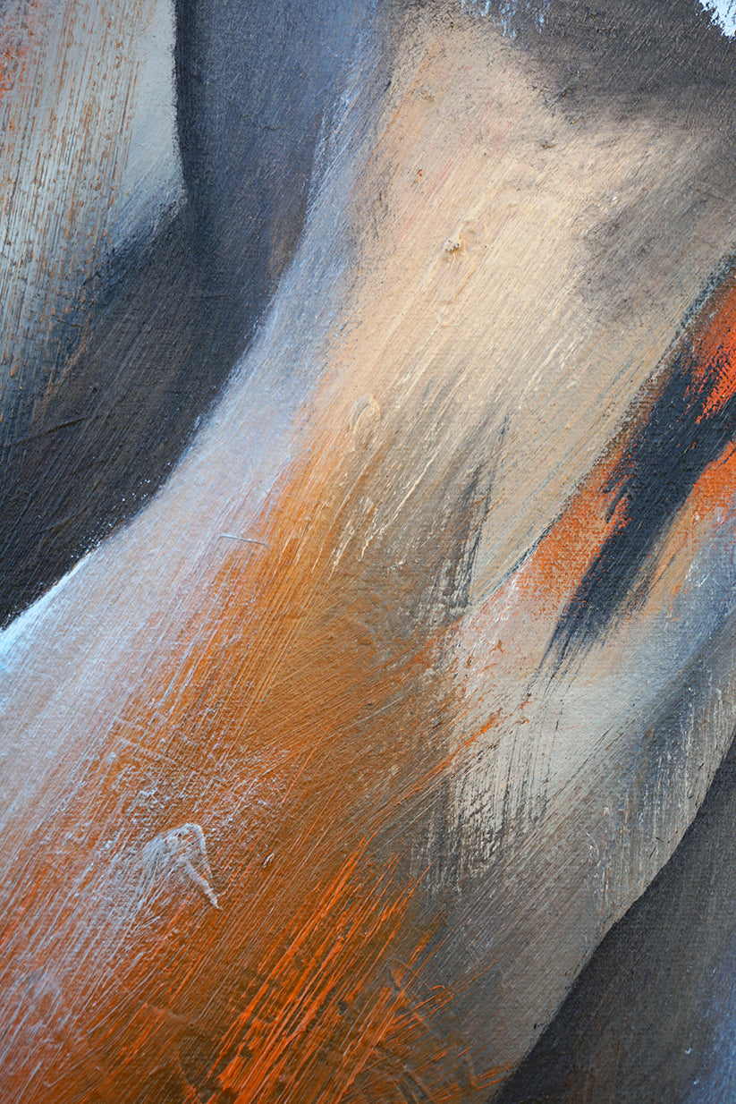 Detalle de la abstracción en tonalidades naranjas y grises