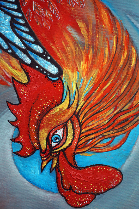 Detalle cabeza de gallo estillo puntillista