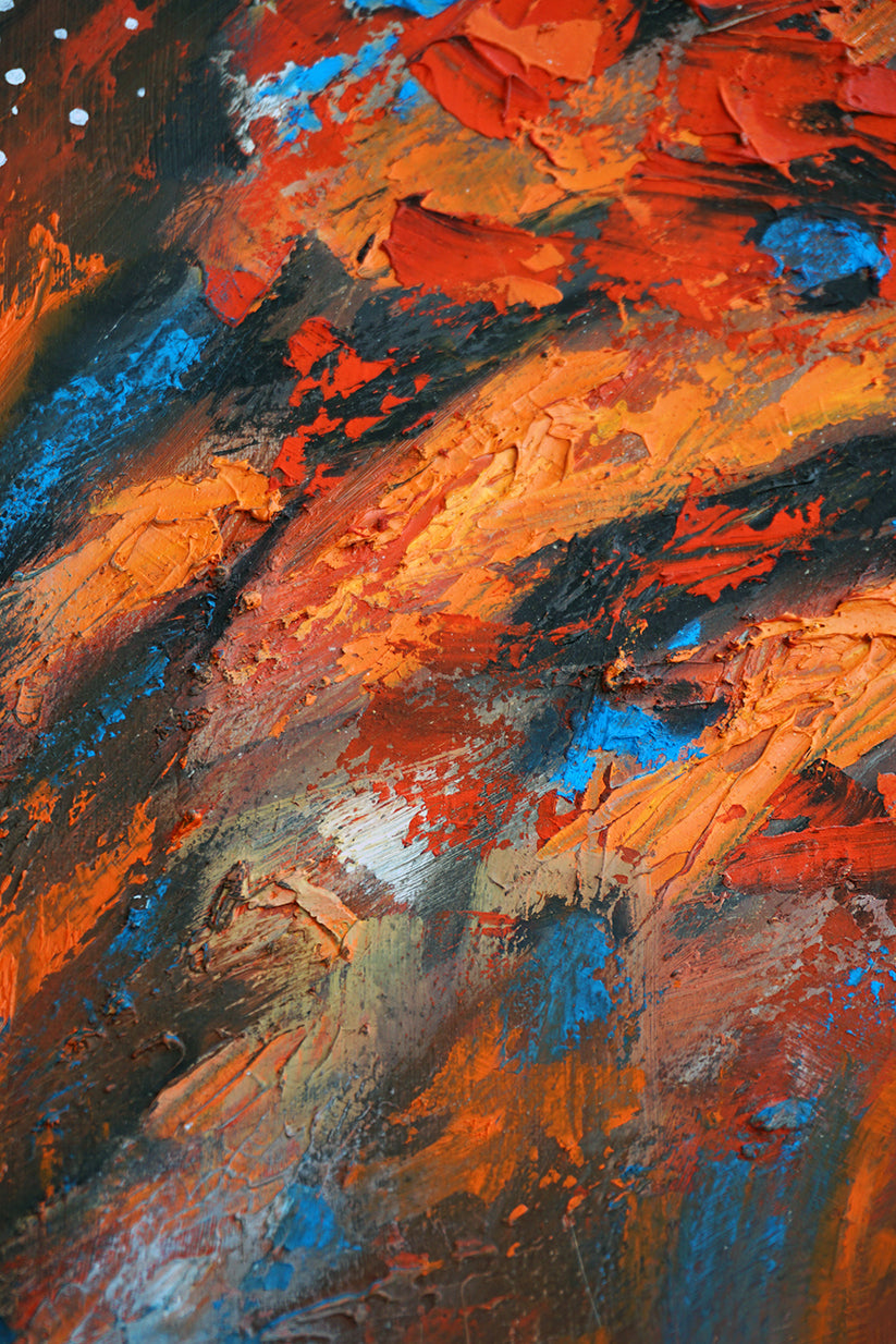 Detalle de abstracción naranja y azul
