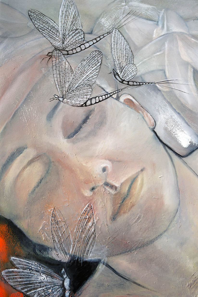 Detalle del rostro y de 4 efímeras