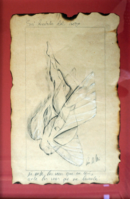 Figura alada cayendo, Fondo rojo.