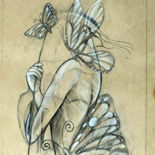 Detalles de figura femenina con mariposas