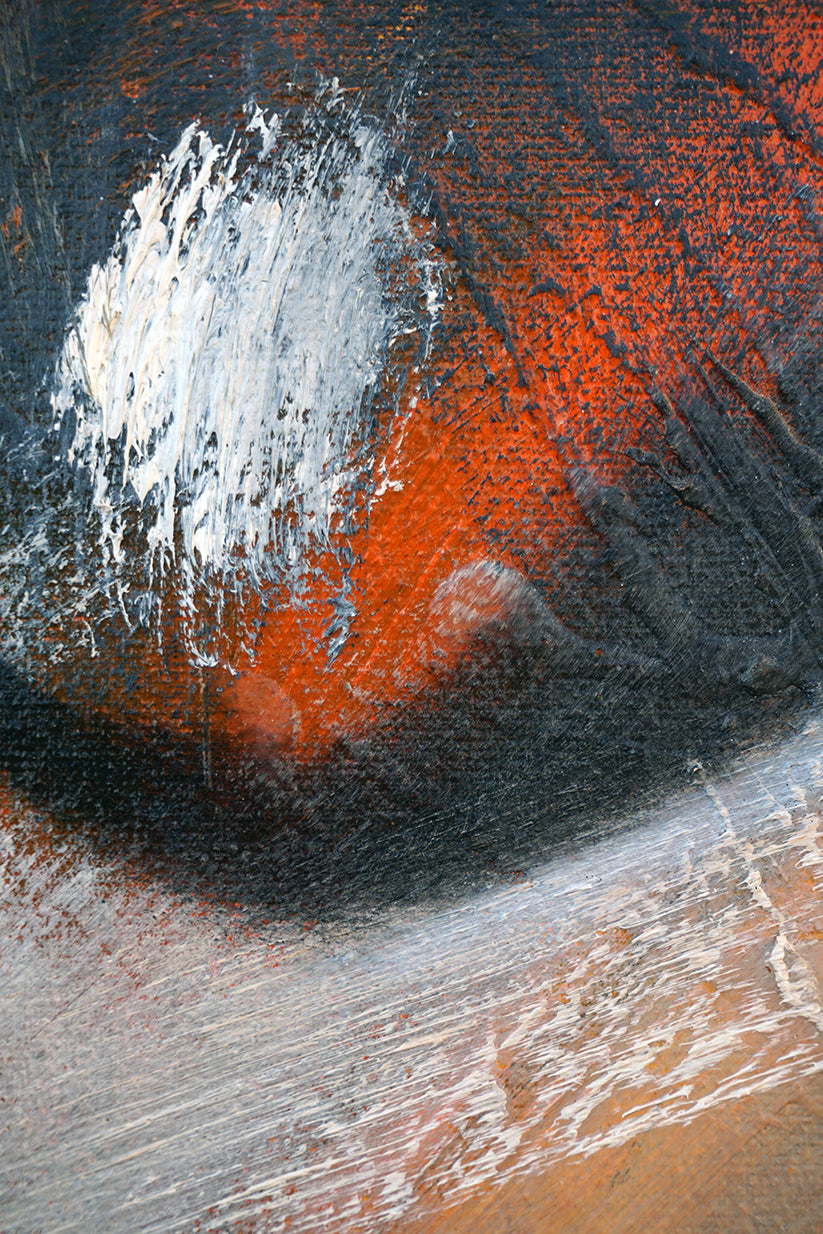 Detalle de la abstracción en tonalidades naranjas y grises