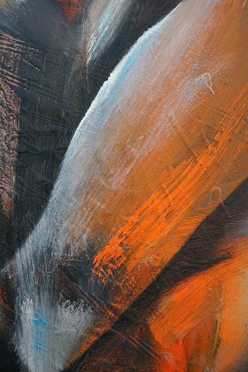 Detalle de la abstracción en tonalidades naranjas y grises