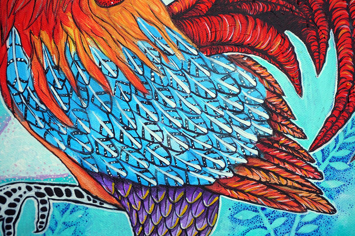 Detalles de las plumas de las alas del gallo