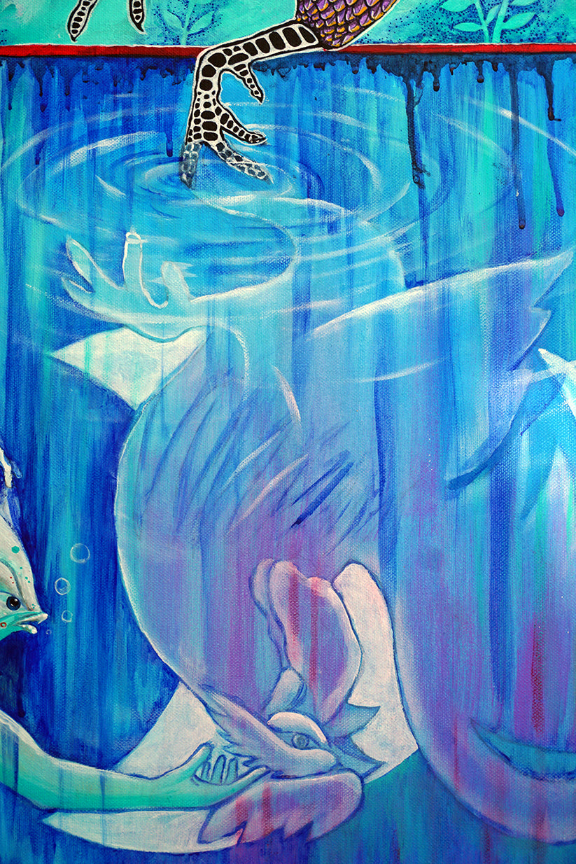Reflejo del gallo sobre el agua